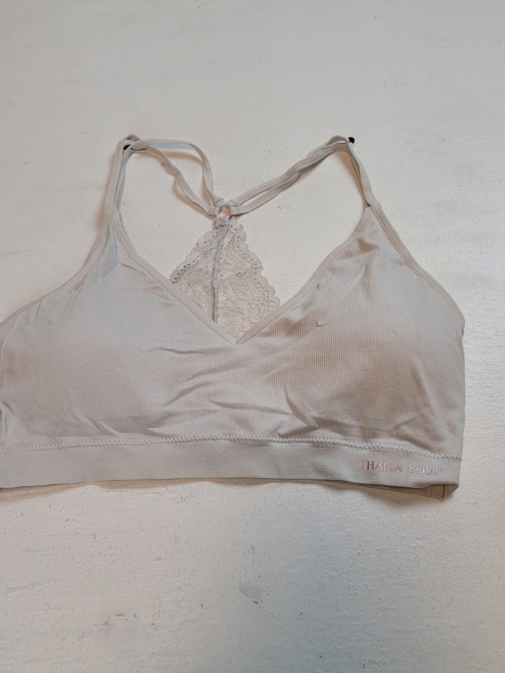 Thalia Sodi Cream Lace-Back Ribbed Bralette